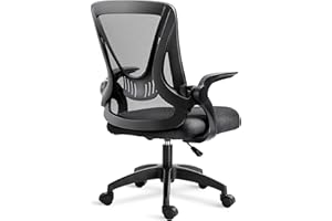 Blisswood Adjustable Office Chair, Desk Chair, Mesh Swivel Chair With 90° Flip-up Armrest Computer Chair With Lumbar Support Adjustable Height (Black)