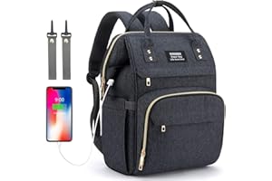 HAO BOSCH Baby Changing Bag Backpack, Nappy Bag Backpack with USB Charging Port, Diaper Bag Backpack with Insulated Pockets Stroller Straps (Dark Grey)