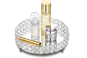 ‎NUPTIO NUPTIO Dekoracyjna taca toaletkowa, srebrna: uchwyty do makijażu o średnicy 25 cm na toaletkę taca na drobiazgi lustrzana taca wielofunkcyjne naczynie na perfumy, biżuterię, świece i kosmetyki
