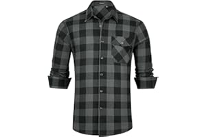 HISDERN Men's Long Sleeve Casual Plaid Flannel Shirt Checked Tartan Button Down Shirts for Men S-4XL