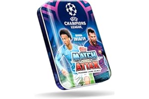 Topps UCL Match Attax 2018/19 Mega Tin - 50 carte, 39 standard, 5 glitterate, 15 esclusive, 1 limitata (casuale) - Scatola di carte collezionabili calcio UEFA