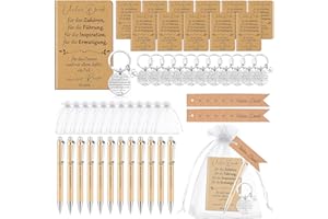 Clabby 12 Set Dankeschön Geschenke für Kollegen Mitarbeiter Abschiedsgeschenke Mini Notizblöcke Danke für Alles Kugelschreiber Holz Motivierende Schlüsselanhänger Tag Organzabeutel(Vielen Dank)