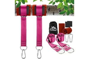 Awroutdoor Fixation pour balançoire, Ensemble de Fixation pour hamac, Fixation pour Chaise Suspendue avec 2 Coussinets de Protection pour Arbres et 2 mousquetons de qualité supérieure (Rouge)