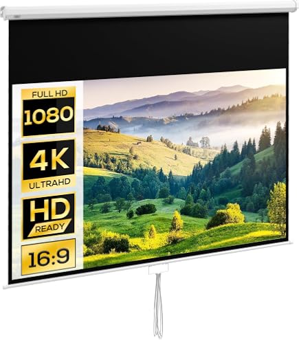 Tectake Schermo Proiettore 16:9 84” (186x105 Cm) 4K HD – Telo Avvolgibile Con Bordo Nero Per Home Cinema