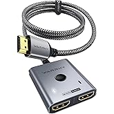 HDMI Switch 4K@60Hz, WARRKY [Aluminum, Fixed Nylon Cable 1m] HDMI Splitter | Two-Way HDMI Splitter Switch 2 Input 1 Output, C