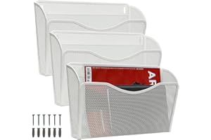 ESYLIFE 3 Pocket Hanging File Organiser, Wall Mounted Magazine File Holder, Wall Magazine Rack, A4 Paper Storage Letter Shelf, Set of 3, White