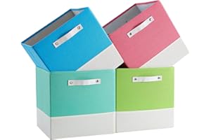 FABINADO Storage Cubes Boxes for Kallax, 33x38x33 cm Fabric Storage Baskets for Shelf/Closet/Wardrobe, Macaron(Green/Pink/Blue/Cyan), 4 Pack