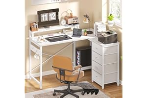 YITAHOME Biurko, narożne biurko z 4-stopniowym regałem do przechowywania "zrób to sam", wielofunkcyjny stół z 2 portami USB i gniazdami wtykowymi do domu, gabinetu, salonu, 130 x 100 x 75 cm, białe