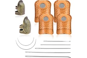 Riddur 6 Stück Handarbeits-Näh-Fingerhut, verstellbare Finger-Metallschutznadel (S/M), Ledermünzen-Fingerschutz in 2 Größen mit Handnähnadeln zum Nähen von Quilt-Bastelzubehör