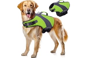 Navaris Chaleco Salvavidas para Perros Grandes - Flotador Ajustable para el Agua Color Verde para Nadar en Piscina - Ideal Perro Mediano o Grande - con Asa de Agarre Posterior