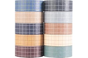 MAGLITT Grid Washi Tape Set 10 Rotoli nastro adesivo colorato colorato decorativo per Forniture Artigianali Fai da te e Decorazioni (Fog City)