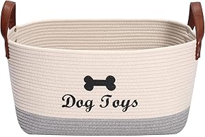MOREZI Cesta grande para juguetes tejida con cuerda de algodón, cesta de almacenamiento de 42 x 27 x 17cm, adecuada para organizar juguetes y suministros para mascotas-Beige/Gris