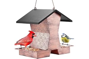 HouseSapp Vogelfutterhaus Vogelfutterspender Metall Vogelhaus zum Aufhängen Futterhaus für Vögel Vogelfutterstation Wildvogelfutter Hängend Futtersäule Wetterfest Balkon Garten