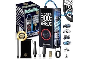 CMR GLOBAL SUPER PRO Compresor Aire Portatil. Inflador Ruedas Coche con Linterna 150 PSI. Inflador Eléctrico para Coche Moto Bicicleta Pelota. Batería Recargable 4000 mAh Hinchador eléctrico Viaje Emergencia
