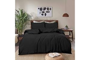 REHAN & CO Double Duvet Cover Sets – 3Pcs Bedding Set Double Bed Soft Brushed Microfiber Polyester– Plain Quilt Cover With Pillow Cases (Black)