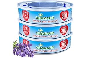 OBAKAER Compatible with Angelcare & Litter Locker II Nappy Disposal System,Nappy Bin Refill Cassettes, 3 Pack Extra Lengths&Thickness, Powerful Odor Eliminate Lavender Scent for Baby