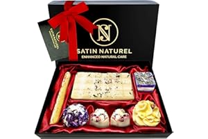 ‎SATIN NATUREL Organiczne bomby do kąpieli dla kobiet Prezenty 7 sztuk oaza zmysłów - ręcznie robione prezenty dla niej - eleganckie prezenty dla niej z olejkami eterycznymi - wegańskie prezenty dla mamą bąbelkowe zestaw prezentowy w pudełku premium