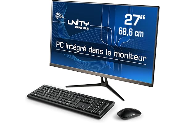 PC Tout-en-Un CSL Unity F27B-ALS, 68,58 cm (27 Pouces, 1920x1080 Full HD) - AIO Puissant (Intel N200 CPU 4x3700 MHz, 256 Go SSD, 8 Go DDR4-RAM, Win 11 Home), Noir