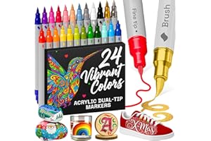 ARTISTRO Acrylic Paint Markers for Fabric, Rock, Wood, Glass, Craft - 24 Quick Dry Dual-Tip Fabric Paint Pens for Halloween Decorations - Pumpkin Painting Kit, Art Supplies, Christmas Gift