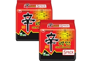 VMART Nongshim Shin Ramyun Noodle Soup Spicy 120g (Pack of 10) - Korean Ramen Noodles Food Snack