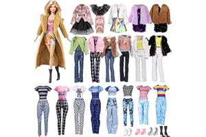 CARREUTY 14 vestiti compatibili con bambole Barbie 11,5 pollici, 1 cappotto marrone 2 gonna 3 giacca 1 mezza gonna 1 gonna spalline 1 pantaloni 1 tuta 4 scarpe per bambole da 11,5 pollici casuale
