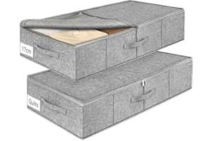 mepure 2 Pack 50L Under Bed Storage Boxes with Lids, Foldable Fabric Underbed Storage Bag with Zip, Sturdy Under Bed Storage Box with 3 Handles, 76×40×17cm, Grey