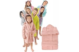 LEBENGOOD - Peignoir de bain enfant, et Robe de Chambre: Fille et Garçon - 100% coton OEKO-TEX®. - 2 poches, ceinture, Capuche avec Oreilles, en peluche très doux