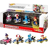 Hot Wheels Mario Kart Aracı 4'l&uuml; Paket, 4'l&uuml; Fan-Favorit Karakteri Seti, 1 &Ouml;zel Model İ&ccedil;erir, 3 Yaş ve &Uuml;zeri &Ccedil;ocuklar ve Hayr