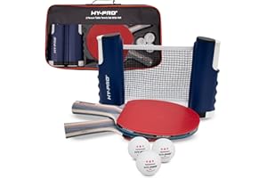 Hy-Pro Table Tennis Set – 2 or 4 Person Portable Ping Pong Set with Retractable Table Tennis Net, Bats, Balls & Carry Case, Quick Setup, Up to 170 cm Extendable Net, Indoor & Outdoor, Travel Ready