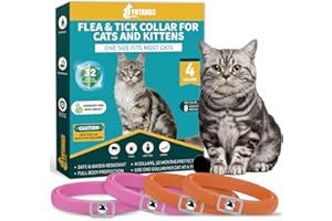 YOTANGO Collare Antiparassitario per Gatti, 4 Pz Collare Antipulci Gatto, Naturale Impermeabile Collare Antipulci e Zecche per Gatti, 32 Mesi di Protezione Antipulci per Tutti i Gatti-Rosa&Arancione