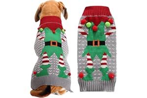 ABRRLO Dog Christmas Jumper Ugly Elf Outfits Grey Xmas Pet Sweater Puppy Cat Holiday Costume New Year Clothes Gift for Small Medium Large Dogs (Gray Elf,XL)