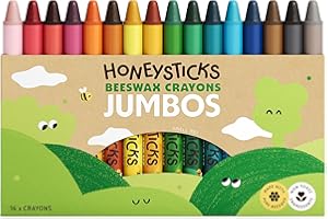 ‎HONEYSTICKS Honeysticks Jumbo Wachsmalstifte (16er-Pack) - Ungiftige, Umwelschonende Malstifte aus Purem Bienenwachs, Wachsmalkreide Kinder, Malstifte Ab 3 Jahre, Wachsmalstifte, Groß, Leicht zu Greifen