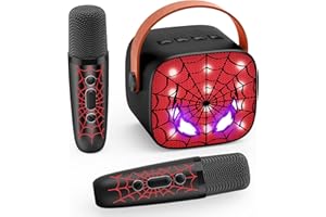 Braxel Karaoke Anlage Set mit 2 Bluetooth Mikrofonen Kinder, Spider Kinder Geschenk Junge 3-12 Jahre Karaoke Maschine Kinder Spielzeug Junge 3-12 Jahre Mikrofon Bluetooth Microphone Ostergeschenke