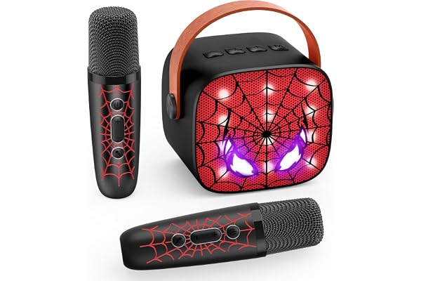 Braxel Micro Enfant Karaoke avec 2 Micro Bluetooth sans Fil Cadeau Garcon 3-12 Ans Micro Enfant pour Chanter Spider Jouet Enfant 3-12 Ans Garçon Enceinte Karaoké avec Microphone Bluetooth