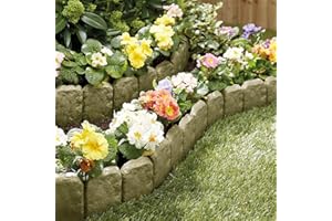 Coopers of Stortford - Pack of 10 Cotswold Stone-Effect Lawn Edging Made from Hard-Wearing, Maintenance-free Plastic W25 x H10cm | Interlocking Garden Edging