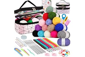 Coopay Kit Crochet Debutant Complet, Kit de Crochet avec 16 Pelotes de Laine, 2 Types de Crochets 0,6-6,0mm, Sac pour Ranger Accessoires de Crochet Tricot, Cadeau pour Fille, Famille, Amis - Rose