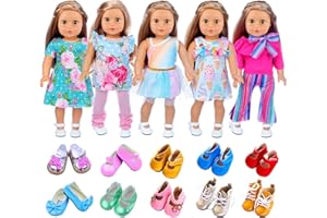 ZITA ELEMENT 18 Inch Girl Doll Clothes and Accessories Dresses Casual Wear for 18 Inch Girl Doll - 5 Outfits and 2 Shoes