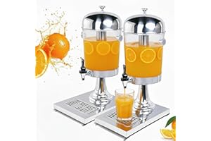 EASYROSE Commercial Dual Juice Dispenser, 2x8-Litre Beverage Servers with Tap & Ice Chamber, for Hot/Cold Drinks, Tea, Cocktails & Coffee