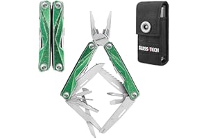 Swiss+Tech Multifunctional Pliers 16-in-1, Foldable Mulitool Stainless Steel Multifunctional Tool with Saw, Bottle Opener for Camping, Outdoor, Repairing, with Carry Bag, Vintage