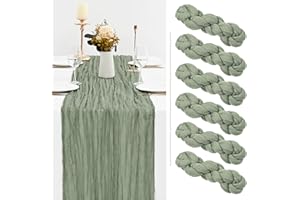 Showgeous 6 Pack Sage Green Cheesecloth Table Runner Gauze Tablecloth 35" x 120" Long Semi-Sheer Table Runner Boho or Rustic Wedding Table Decor for Wedding Decor Bridal Shower Holiday Party