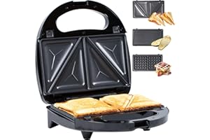 ‎GADGY Gadgy 3-in-1 Waffeleisen-Sandwichmaker, Belgisches Waffeleisen mit abnehmbaren Platten, Cool-Touch-Griff, Anti-Rutsch-Füßen und 2 Kontrollleuchten, 750 W, perfekt für Waffeln, Sandwiches und Grillen