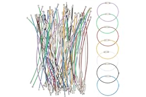 ZHENGYYUU 63 Pcs Wire Keychain Cable, Wire Keyrings Key Loops, Stainless Steel Cable Keyring Loops, Wire Ring Hoops, Cable Loop Rings for Luggage Tag Suitcase Tags ID Tag Keepers Keys, 5.9"/7 Colors