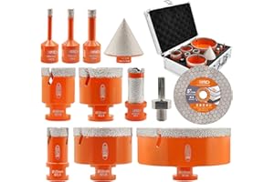 BGTEC Core Drill Bit Set - 11pcs 6/8/10/25/40/50/68/110MM Diamond Hole Saw + 20MM Finger + 35MM Chamfer + 125MM Diamond Cutting Dics for Porcelain Ceramic Tile Granite Marble Granite