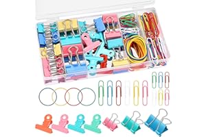 Tatxmalv Clips de Carpeta 19 mm/25 mm/32 mm, 199 Piezas Conjunto de Clips de Oficina, con Clips Plegables de 3 Tamaño, Clips de Papel de 2 Tamaño, Mini Clips y Gomas Colores (Color)