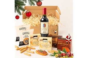 ALEJANDRO FUENTES AF® - Cesta gourmet para regalar con vino mini Tierra Grande 37.5cl, quesos cremas, paté al Pedro Ximenez, sobrasada y picos artesanos – Cestas de navidad para regalar, regalos para hombre