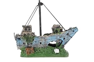Movoja Decorazione per acquario – nave pirata – per acqua dolce e salata – nave barca affondata traghetto barca in legno ornamento acquaristica