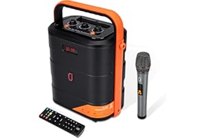 JYX Casse karaoke con microfoni wireless, Altoparlante portatile Bluetooth per Casse karaoke completo con supporto per controllo bassi/alti TF/USB, AUX IN, FM, REC (arancione)