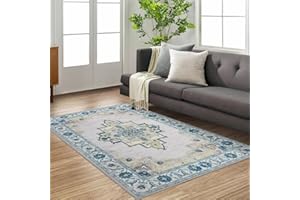 Carvapet Alfombras de Pasillo 90x150cm Alfombra Corredor Antideslizante Largo Alfombras de área Lavable Medallón Retro Alfombra para el Salón Dormitorio(Azul Verde)