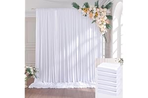 NSSONBEN Białe tło weselne 9 x 3 m, zasłony bez zagnieceń, 6 paneli z białego poliestru, 1,5 m × 3 m, do dekoracji teatralnych, urodzin, chrztu, imprez, wieczorów panieńskich, sesji zdjęciowych
