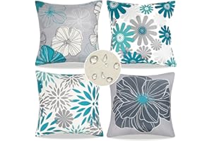 ELITEHOMECOMFORTS Set di 4 Federe per Cuscini 40x40 cm Impermeabili Esterno Federe Cuscini Divano Astratto Dalia Fiore Moderno Lino Copricuscini Decorativi Arredo per Patio Letto Auto Giardino Fattoria (Verde Acqua)
